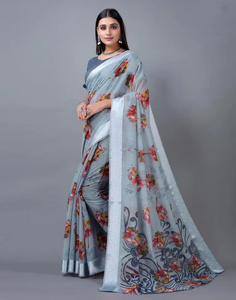 Grey Cotton Saree