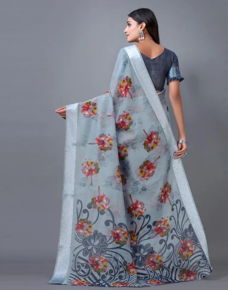 Grey Cotton Saree