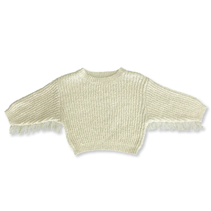 Grown Slub Yarn Fringe Sweater Milk