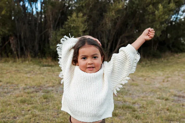 Grown Slub Yarn Fringe Sweater Milk