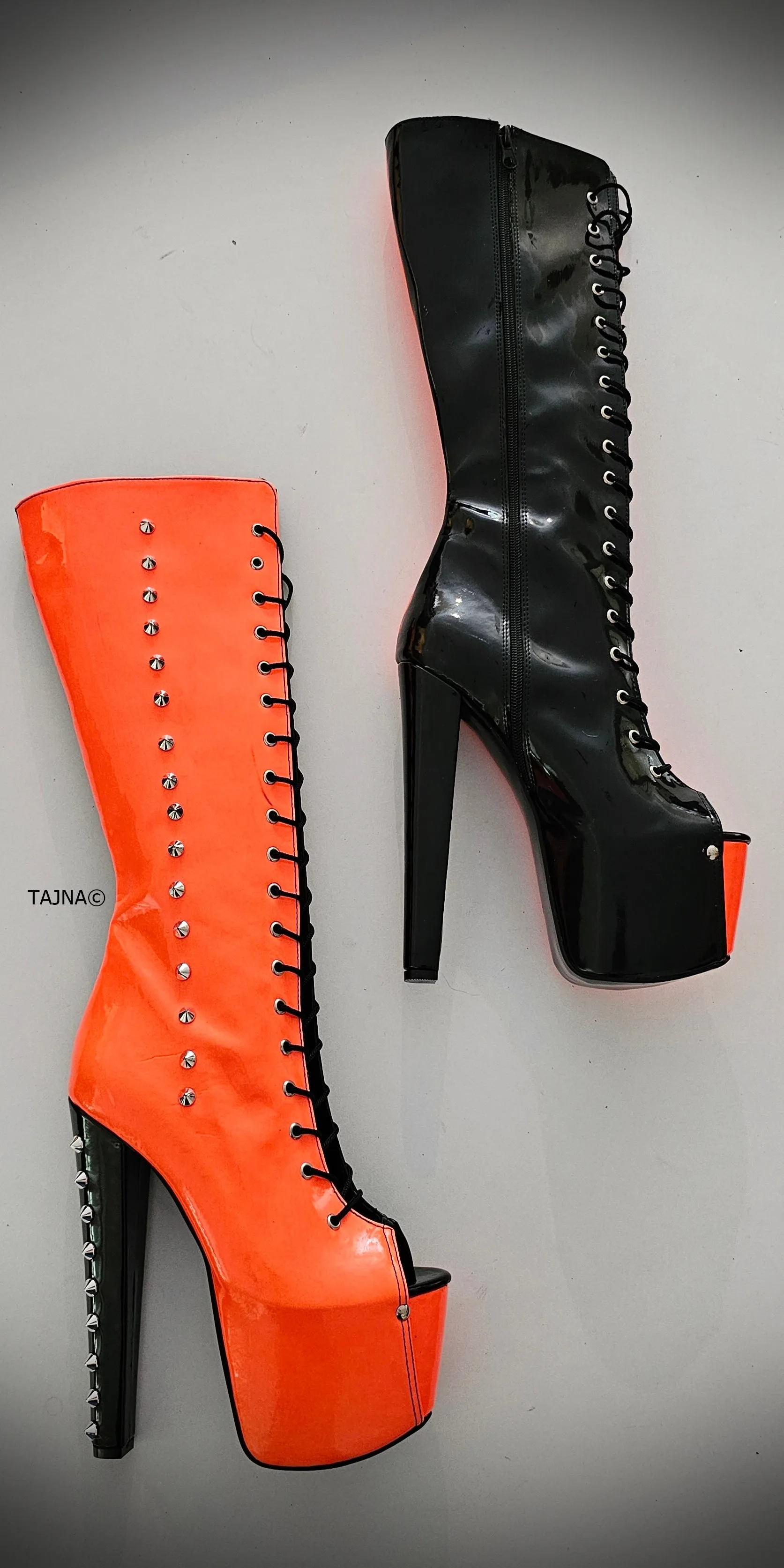 Halloween Spiked Mid Calf Boots in Orange and Black