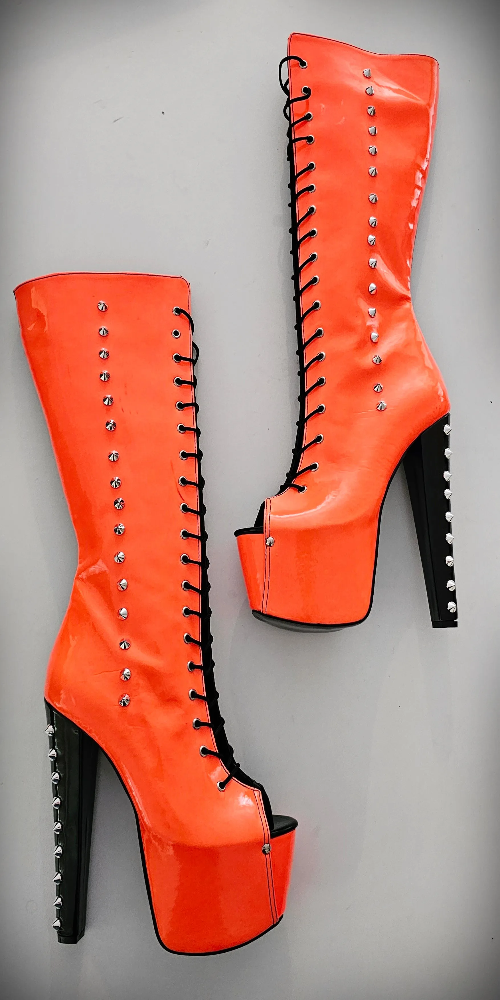 Halloween Spiked Mid Calf Boots in Orange and Black