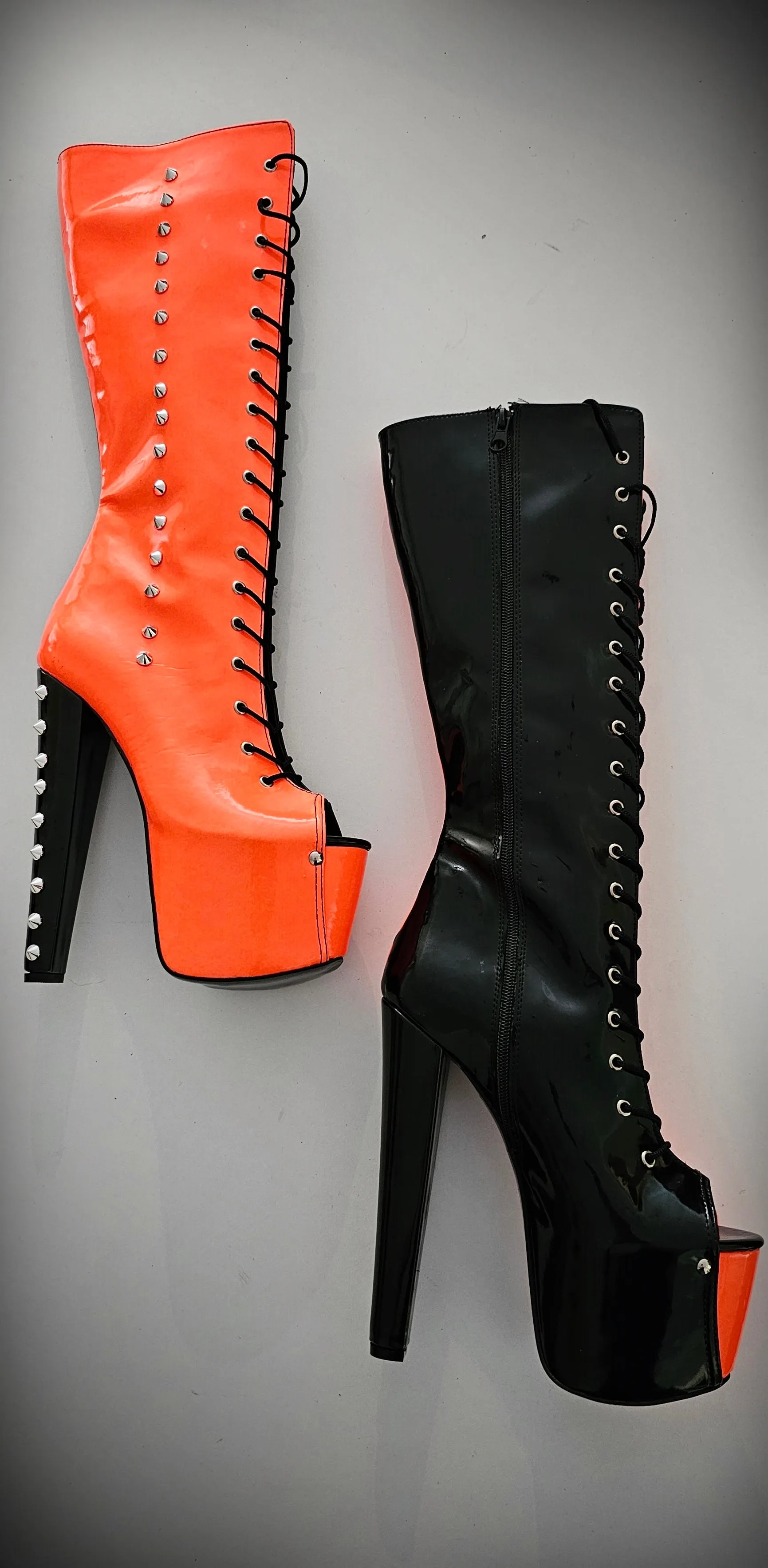 Halloween Spiked Mid Calf Boots in Orange and Black