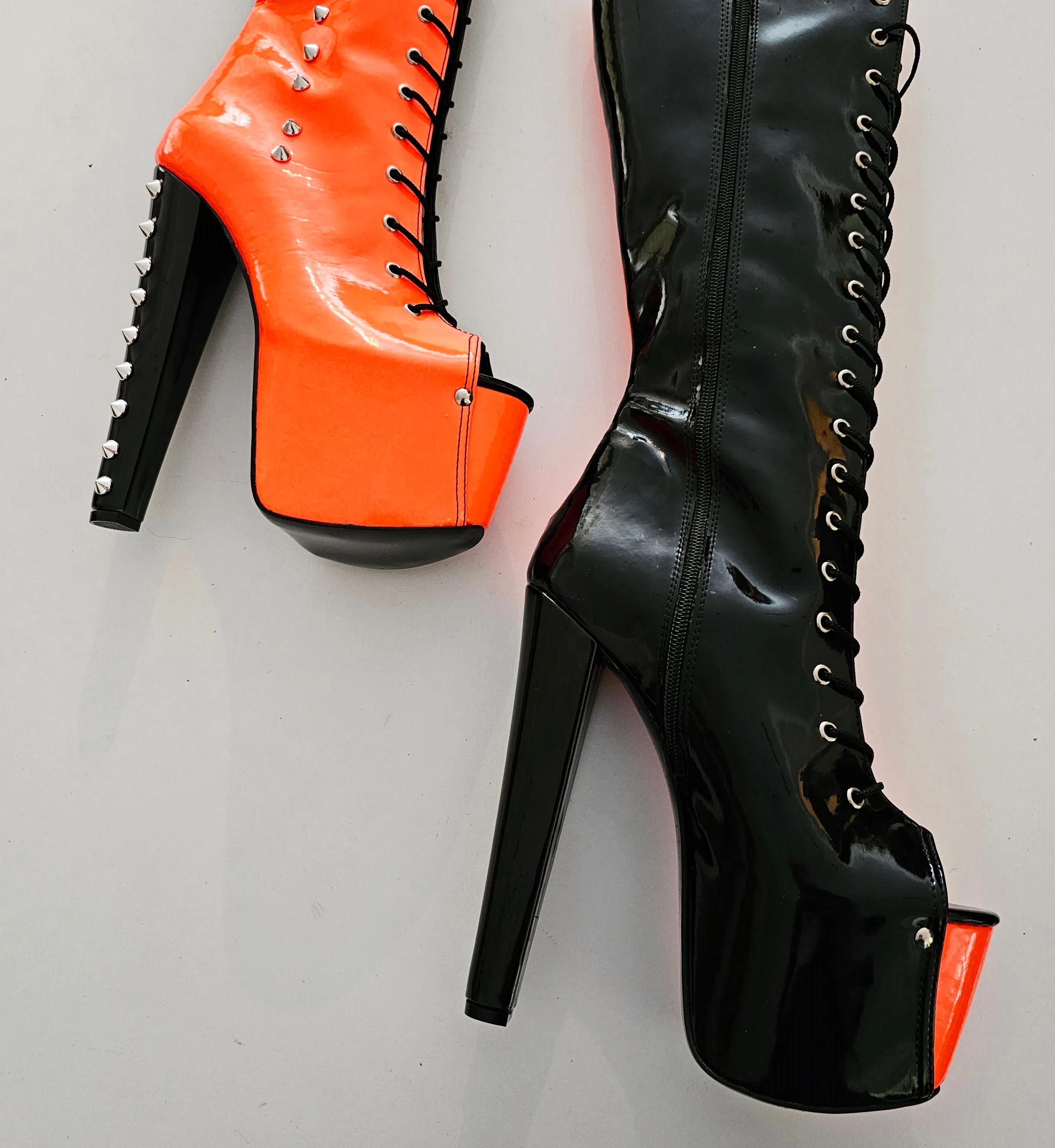 Halloween Spiked Mid Calf Boots in Orange and Black