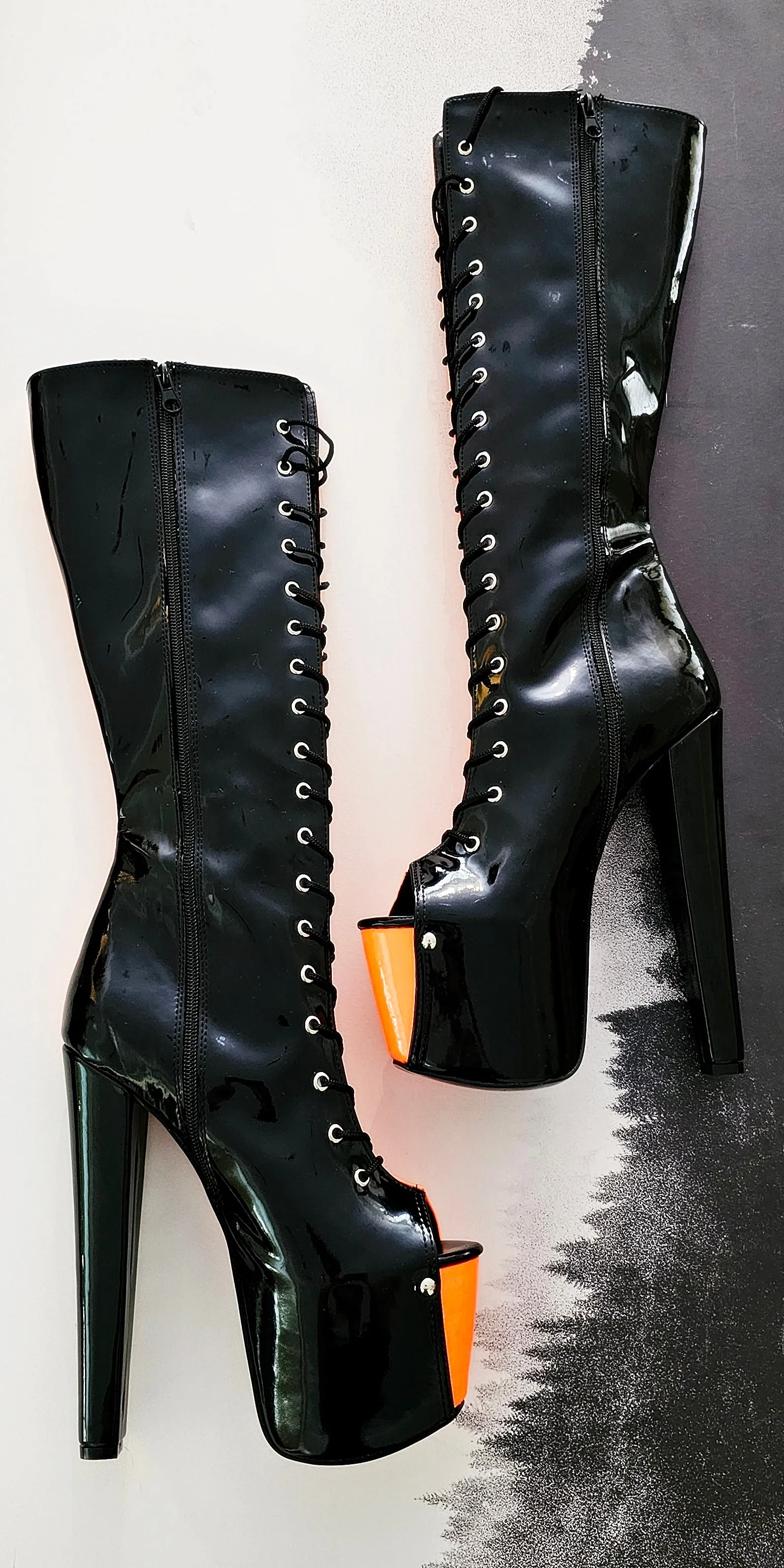 Halloween Spiked Mid Calf Boots in Orange and Black