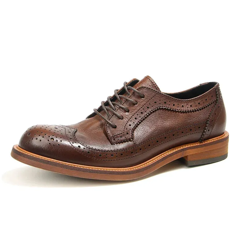 Handcrafted Genuine Leather Oxford Shoes for Men - British Brock Carving, Lace Up