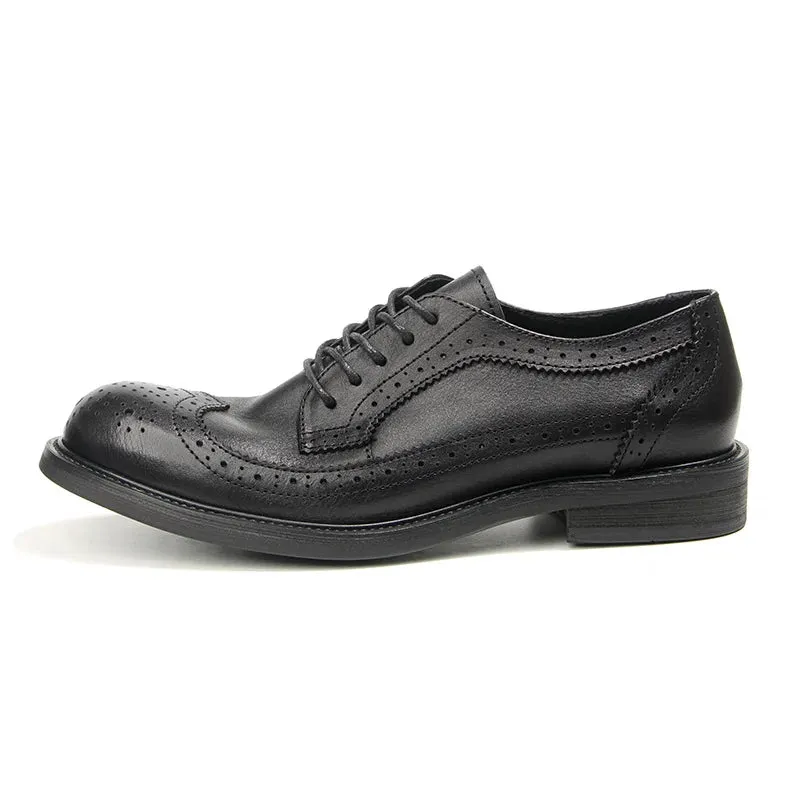 Handcrafted Genuine Leather Oxford Shoes for Men - British Brock Carving, Lace Up