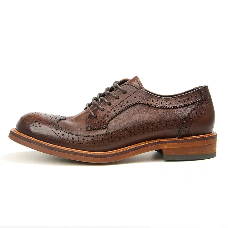 Handcrafted Genuine Leather Oxford Shoes for Men - British Brock Carving, Lace Up