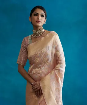 Handloom Blush Pink Pure Katan Silk Banarasi Saree With Cutwork Jaal