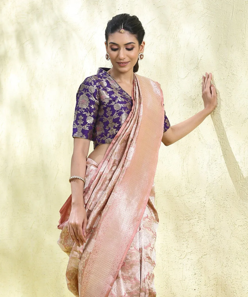 Handloom Gold and Pink Katan Silk Banarasi Saree with Jaal