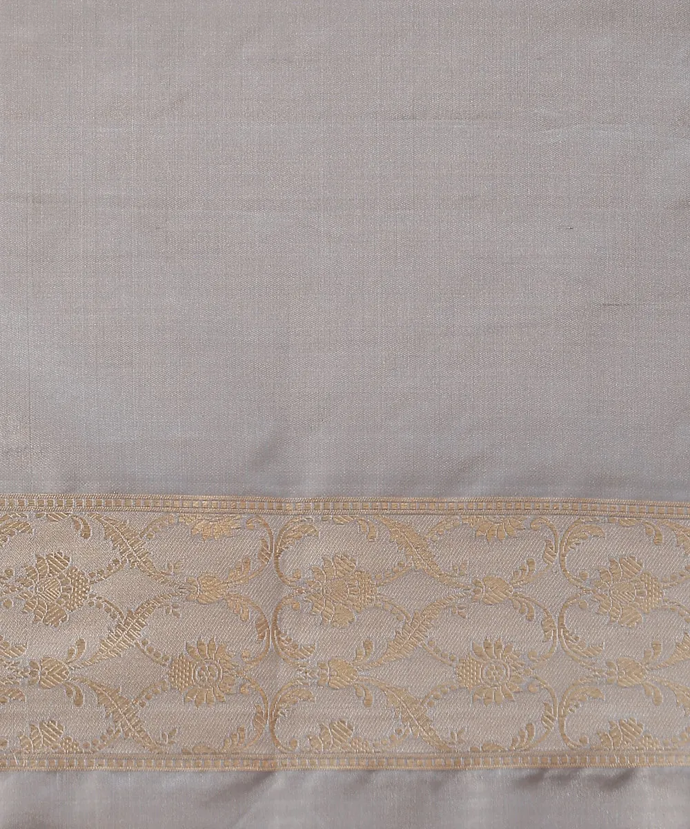 Handloom Grey Pure Katan Silk Banarasi Saree With Zari Jaal And Imperial Motifs