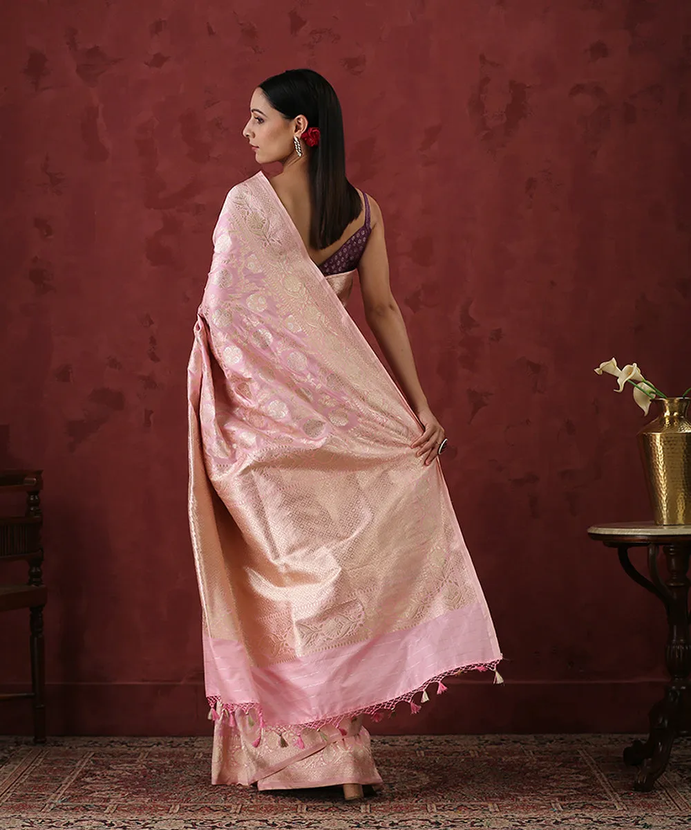 Handloom Light Pink Pure Katan Silk Banarasi Saree With Cutwork Weave