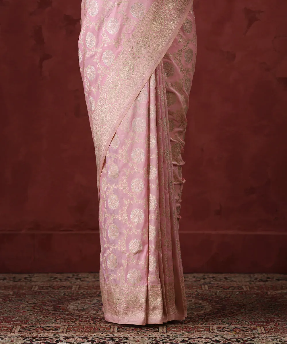 Handloom Light Pink Pure Katan Silk Banarasi Saree With Cutwork Weave