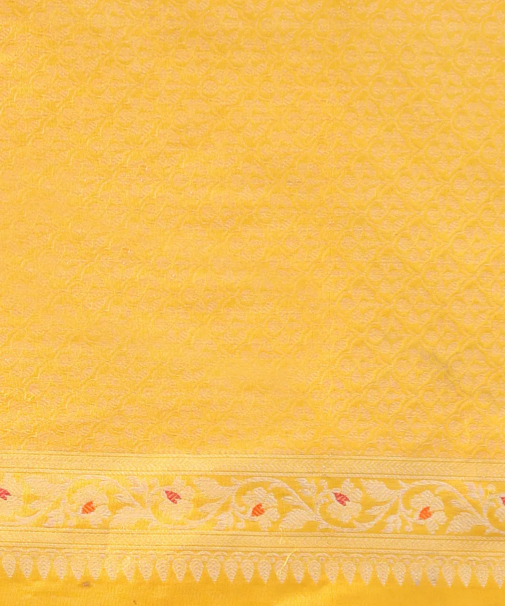 Handloom Mango Yellow Pure Katan Silk Banarasi Saree With Meenakari Border