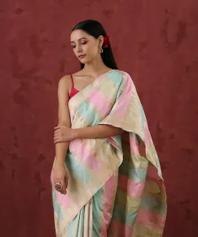 Handloom Pink And Green Pure Katan Silk Rangkaat Banarasi Saree