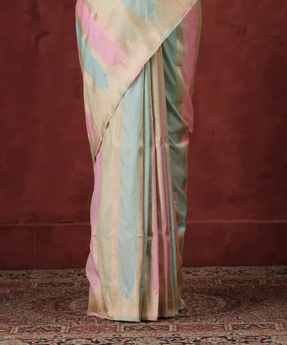 Handloom Pink And Green Pure Katan Silk Rangkaat Banarasi Saree