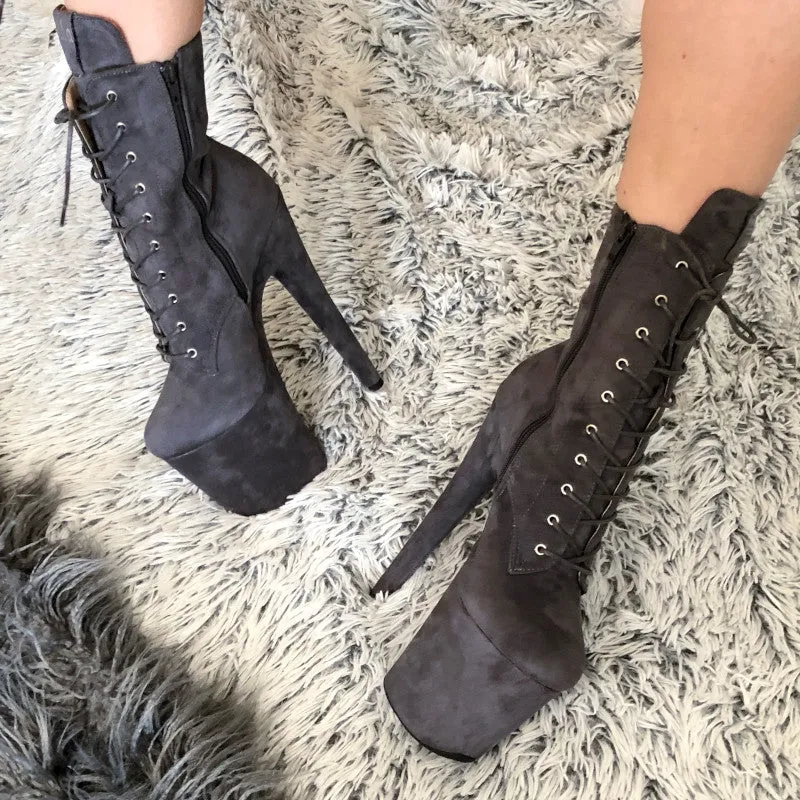 Hella Heels BabyDoll 8-inch Boots, Dark Grey - Shop Now!