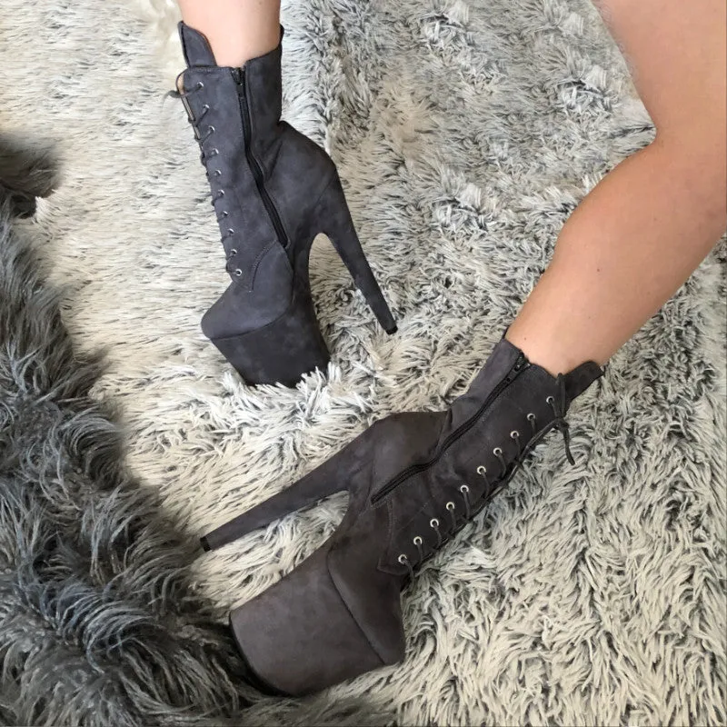 Hella Heels BabyDoll 8-inch Boots, Dark Grey - Shop Now!