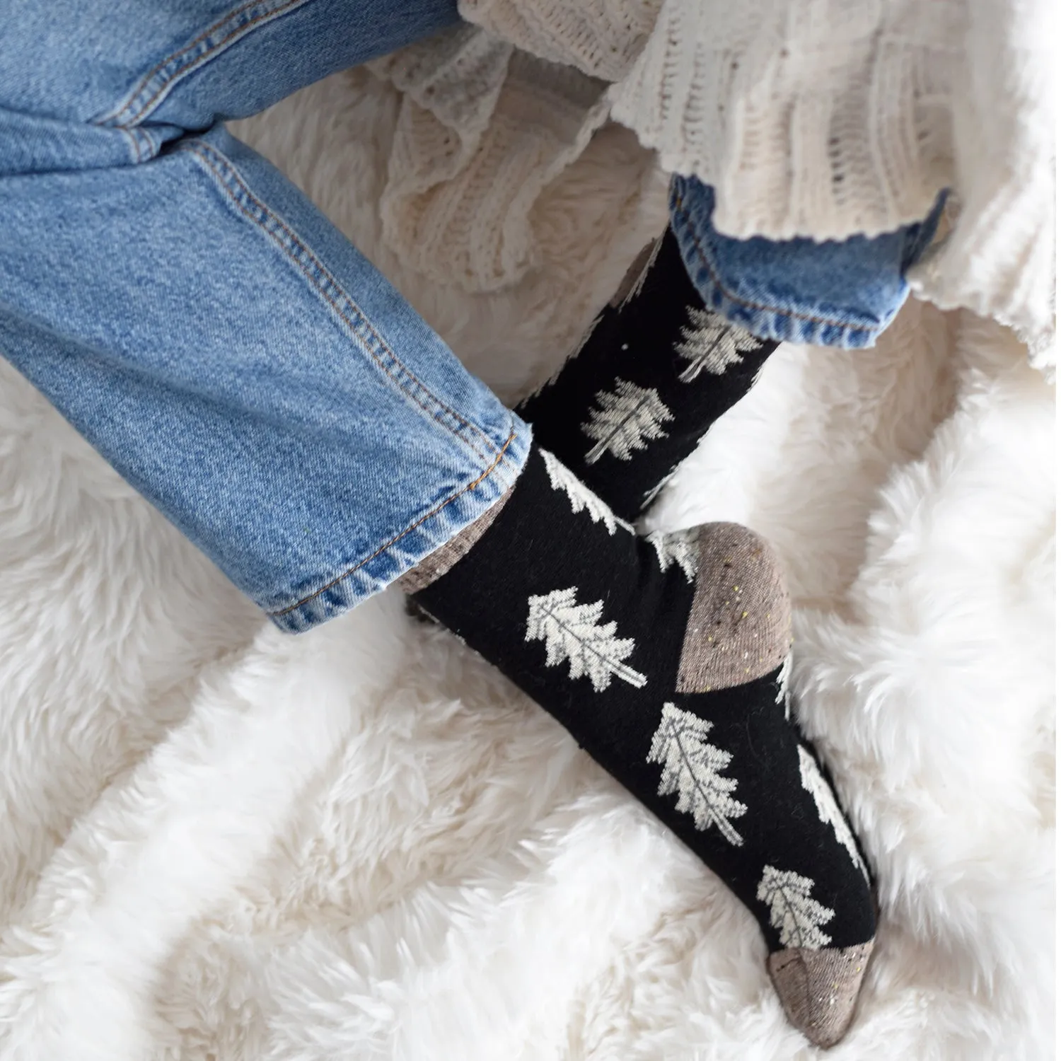 Holiday Sale | Wool Socks | Pine Tree (Black)