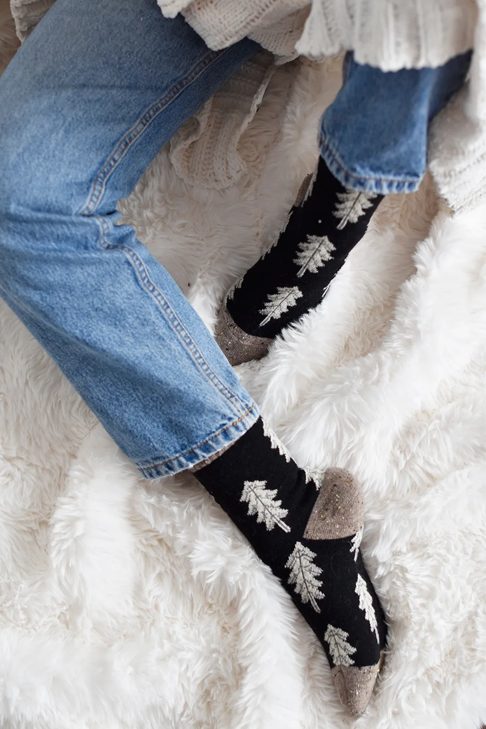 Holiday Sale | Wool Socks | Pine Tree (Black)