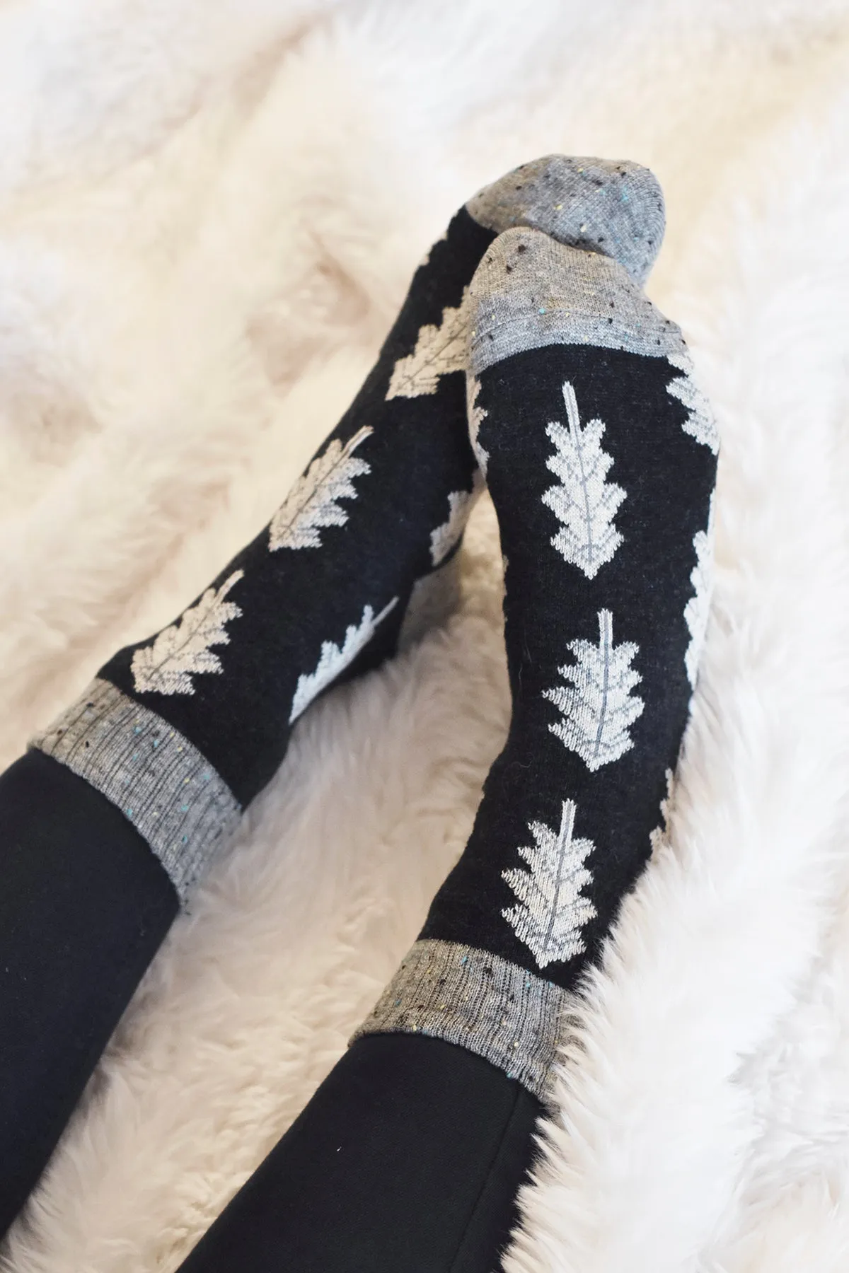 Holiday Sale | Wool Socks | Pine Tree Print (Dark Gray)