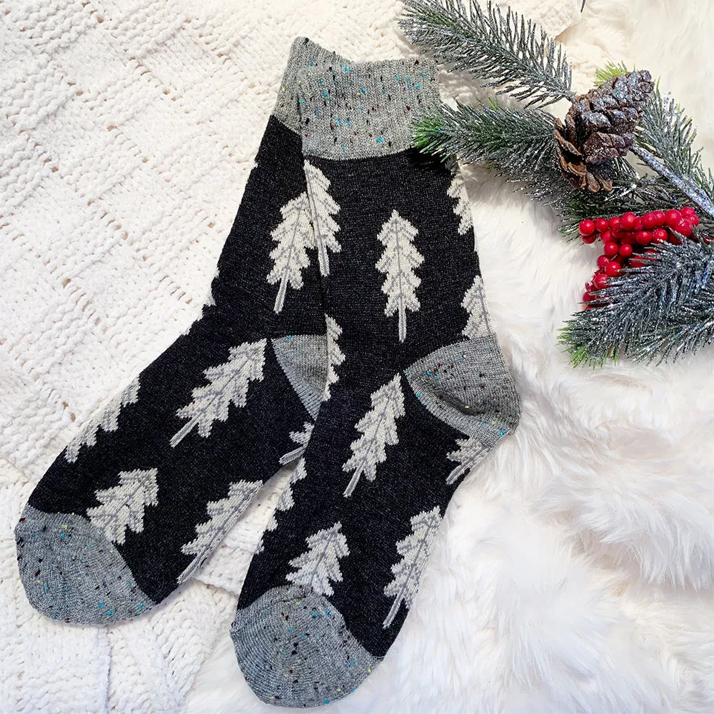 Holiday Sale | Wool Socks | Pine Tree Print (Dark Gray)