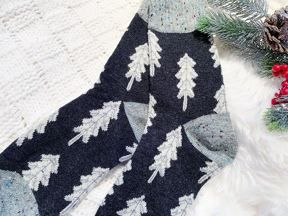 Holiday Sale | Wool Socks | Pine Tree Print (Dark Gray)