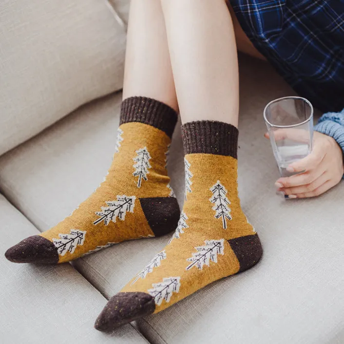 Holiday Sale: Yellow Pine Tree Wool Socks