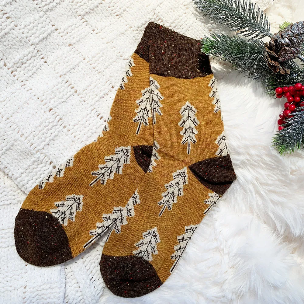 Holiday Sale: Yellow Pine Tree Wool Socks