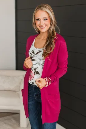 Hot Pink Knit Cardigan with Laughter - Full 