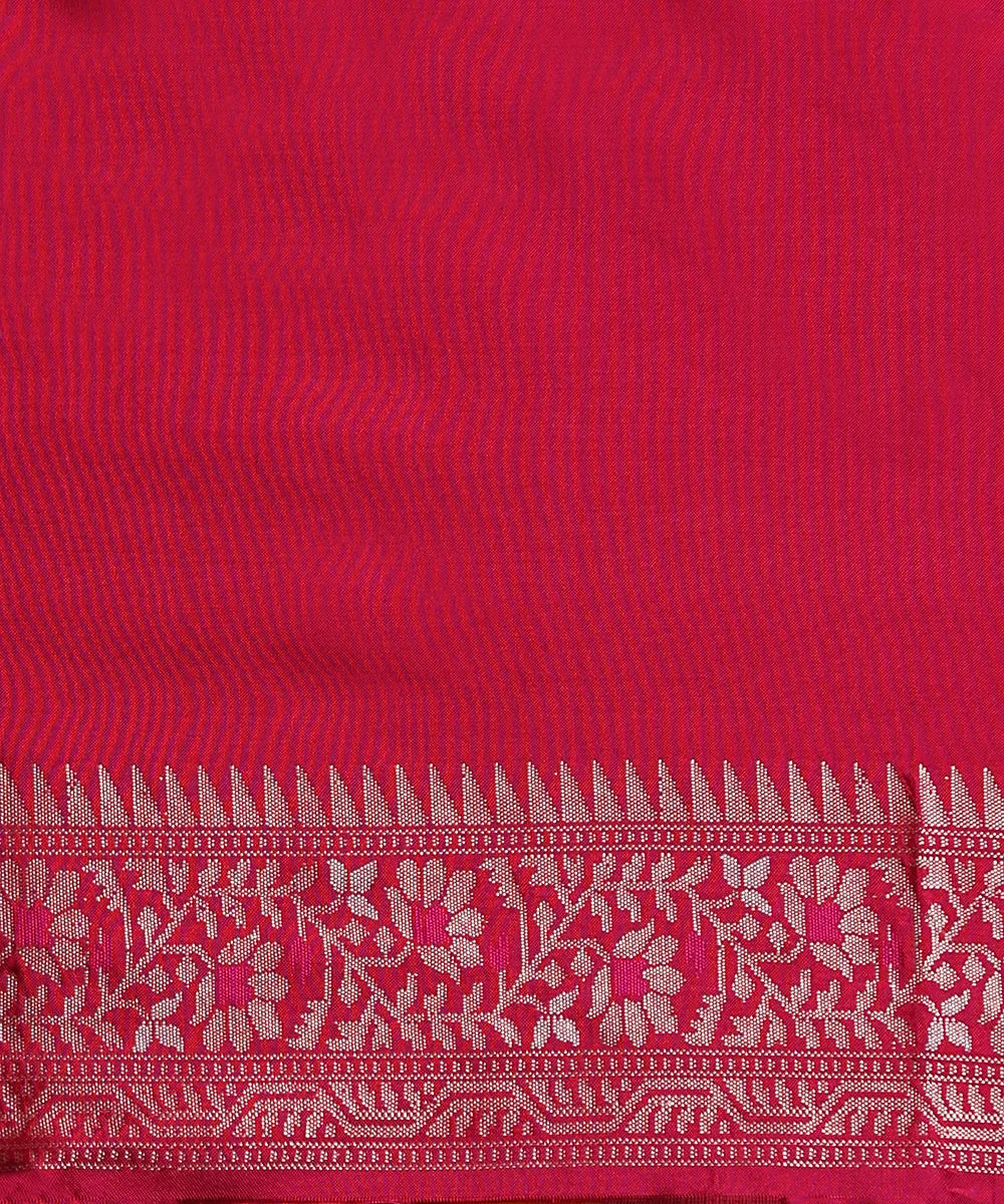 Ink Blue Handloom Pure Katan Silk Banarasi Saree With Pink Kadhiyal Border