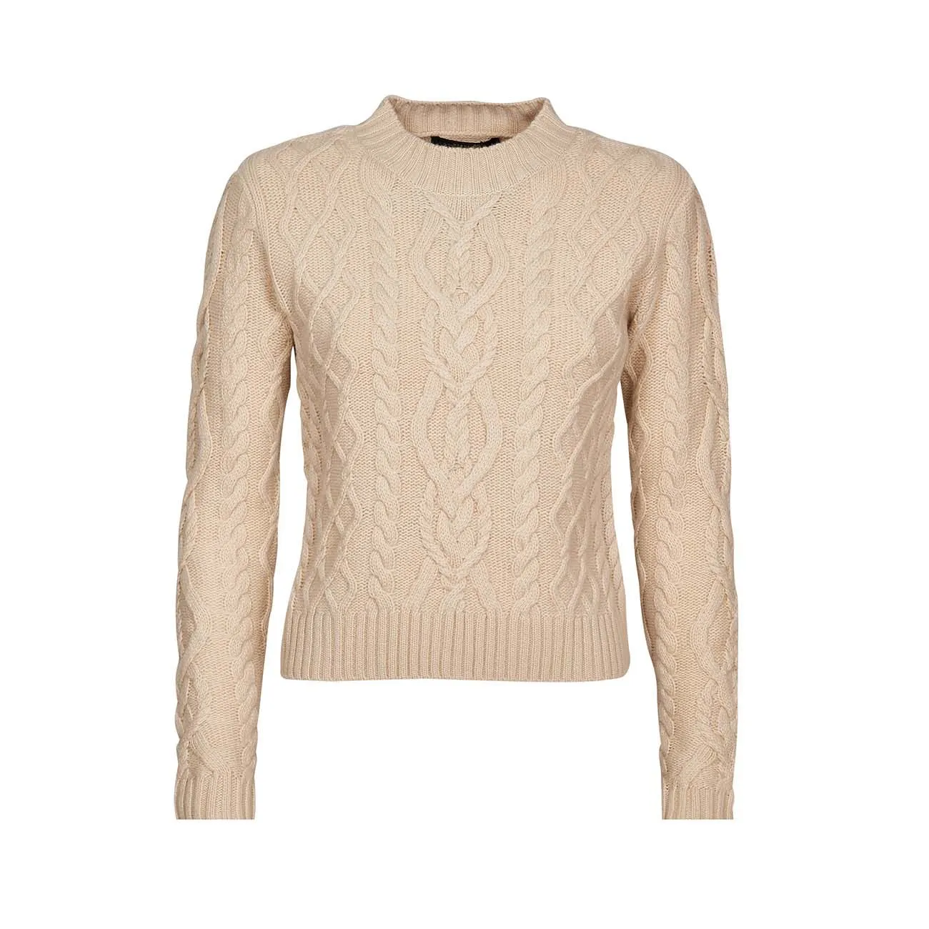 Ivory pullover with wool braided trims for women.