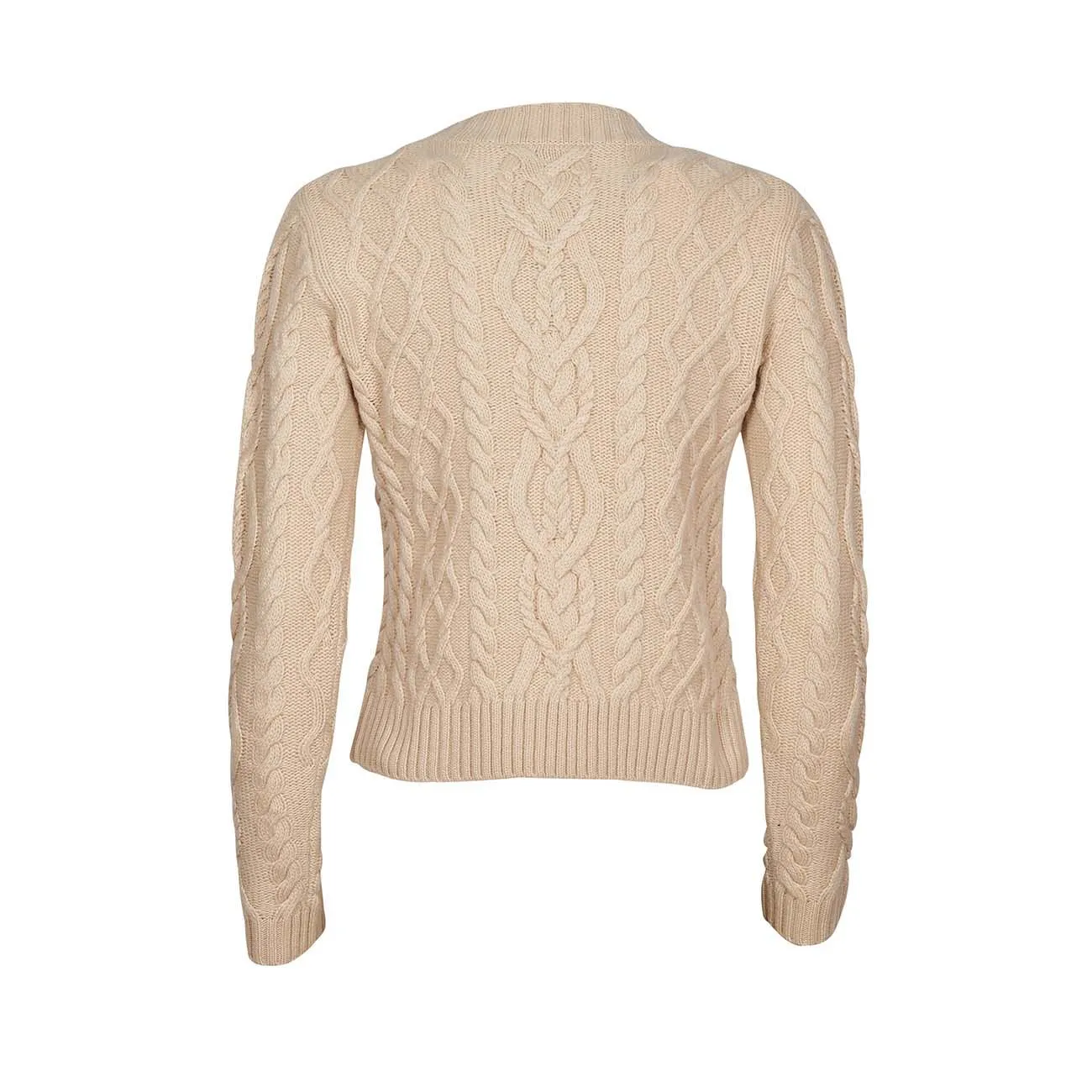 Ivory pullover with wool braided trims for women.