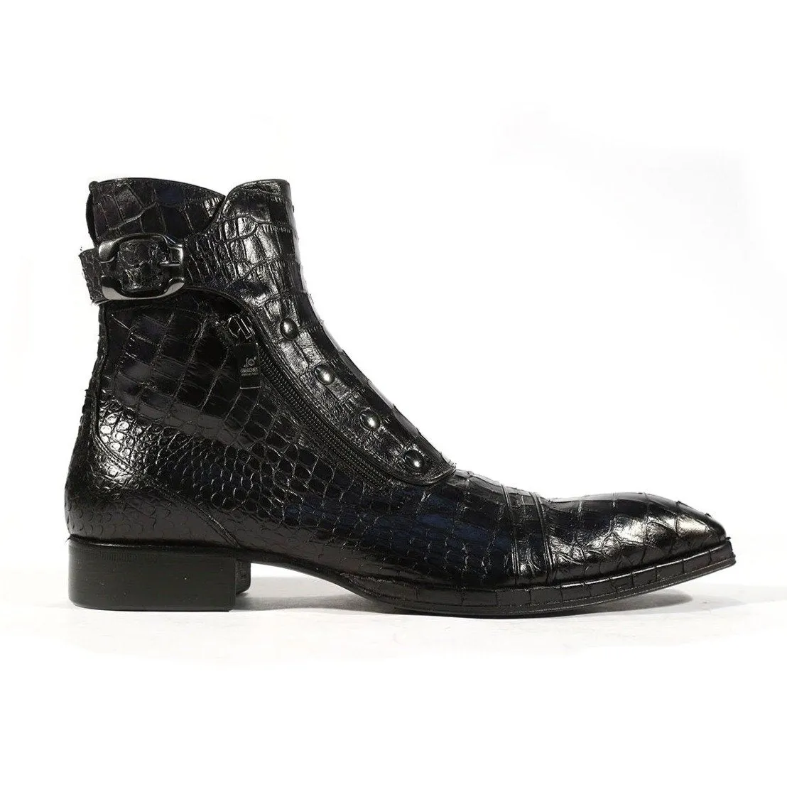 Jo Ghost 3206 Men's Shoes Black Crocodile Print / Calf-Skin Leather Boots(JG5250)