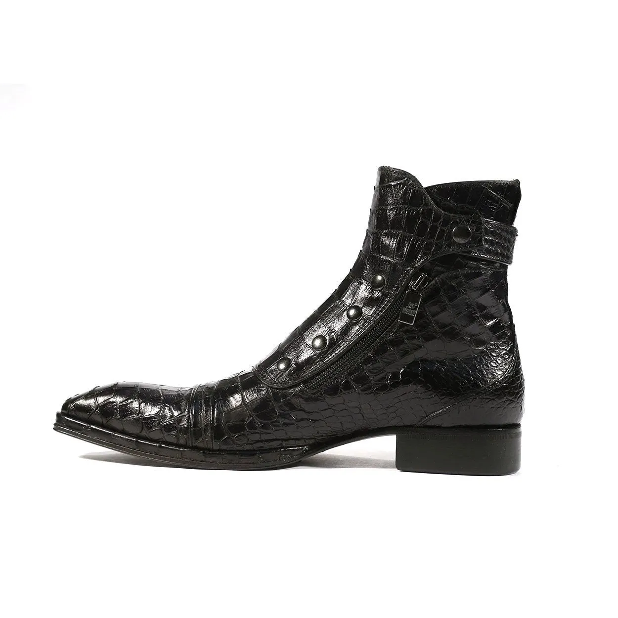 Jo Ghost 3206 Men's Shoes Black Crocodile Print / Calf-Skin Leather Boots(JG5250)