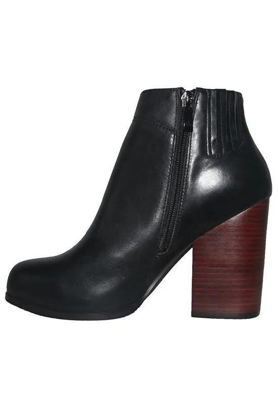 Kixters Chelsea - Black Leather Side Zip Chunky Heel Ankle Boot