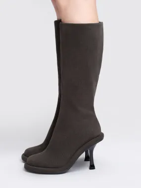 Knee High Boots Women's Gray Chic Stiletto Heel Knee-High Boots