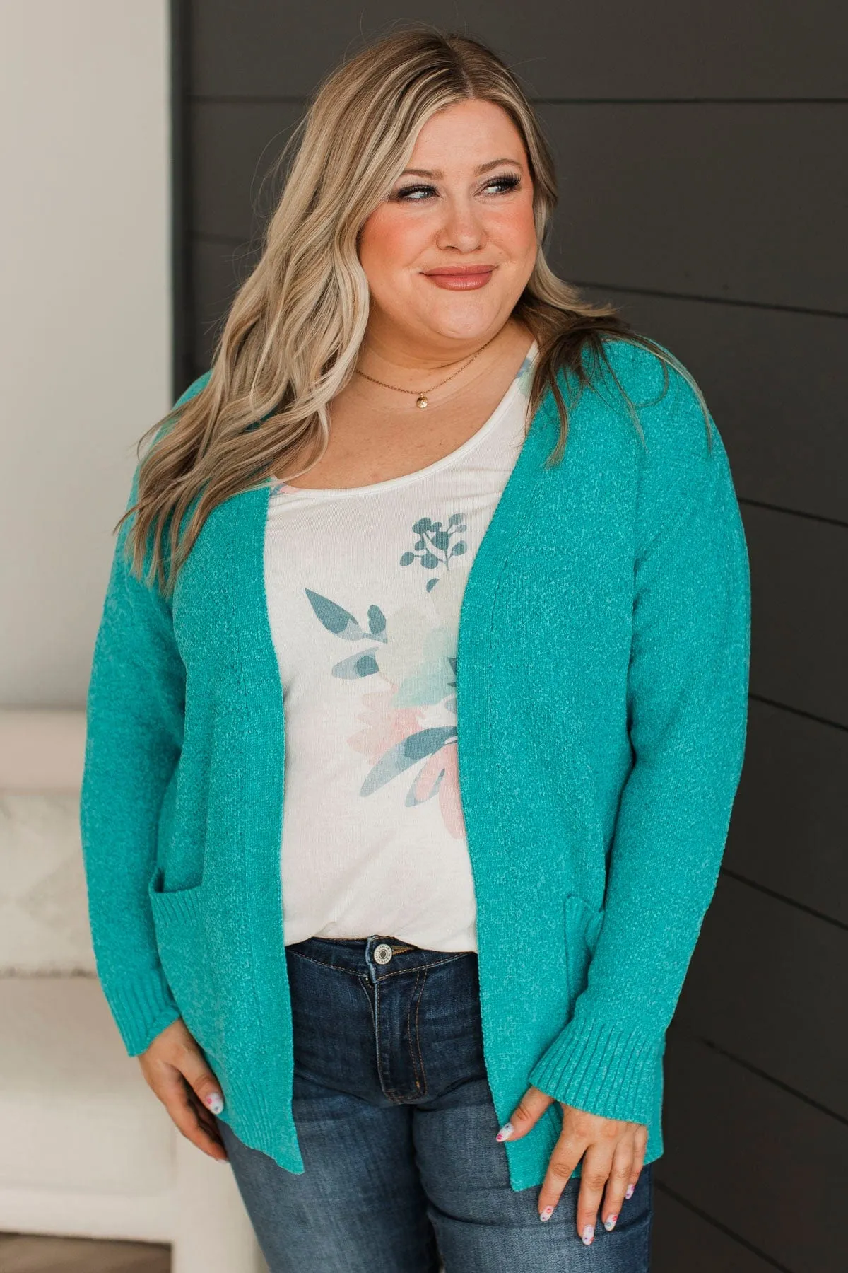 Knit Cardigan in Turquoise color for Cuddling Up