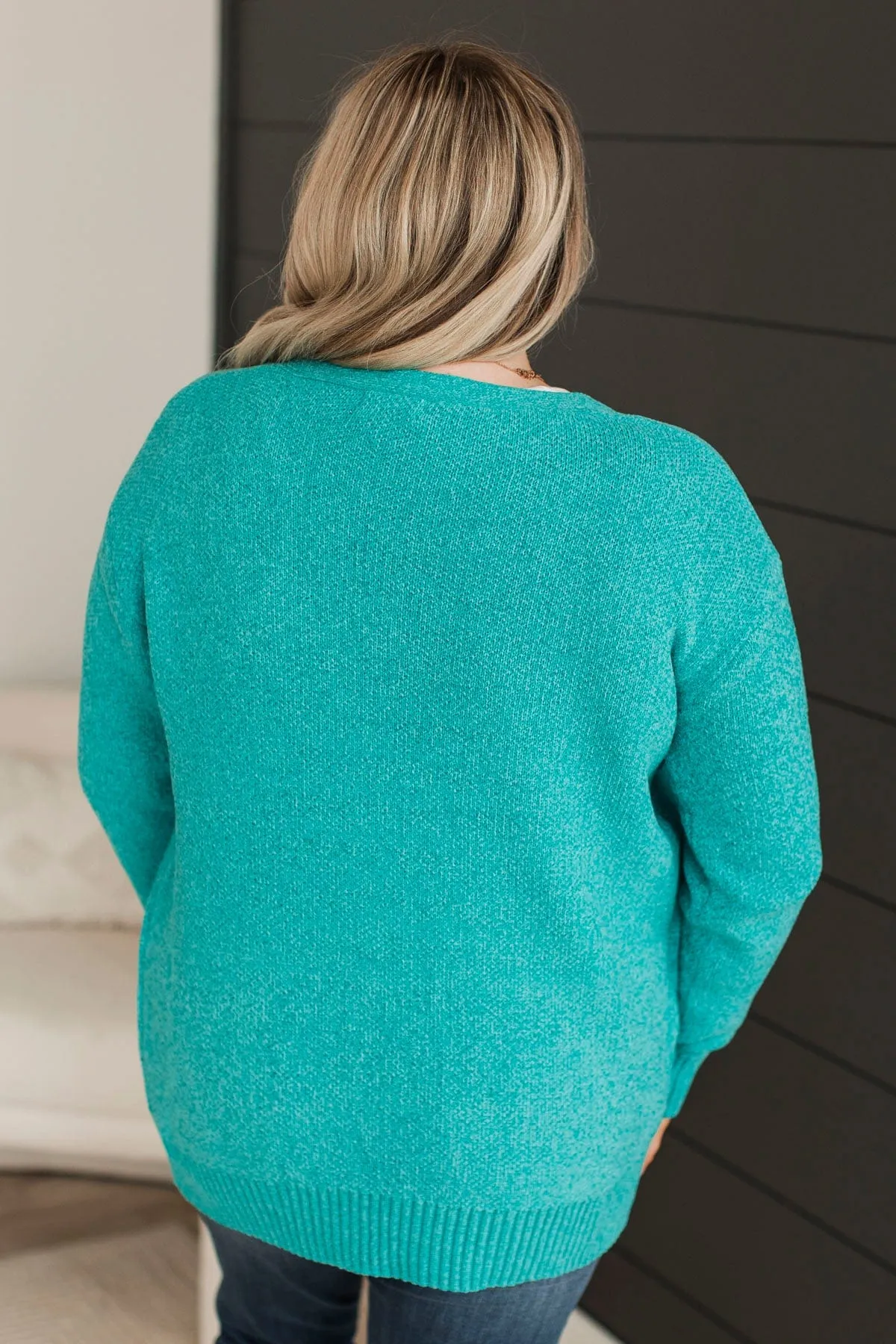 Knit Cardigan in Turquoise color for Cuddling Up