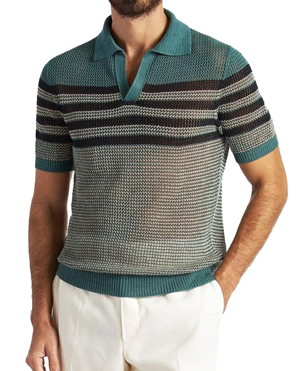 Knit Polo with Stripes