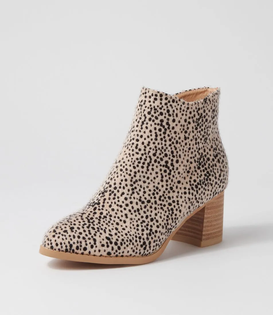 LAGUNA QUAYS Senorita Beige Snow Leopard Pony Ankle Boots