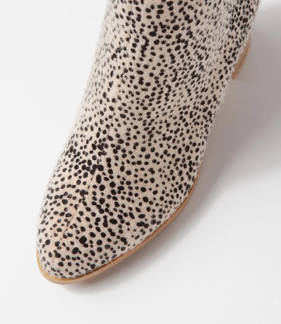 LAGUNA QUAYS Senorita Beige Snow Leopard Pony Ankle Boots