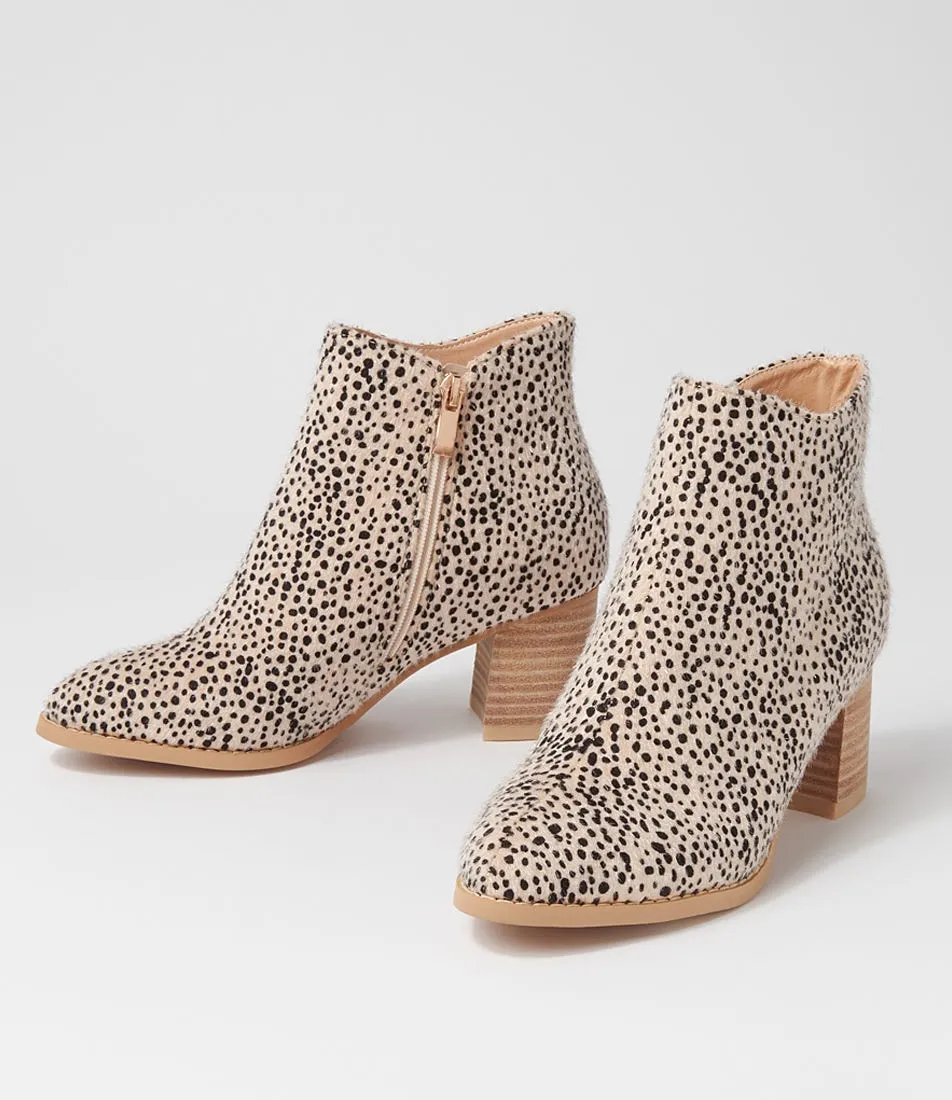 LAGUNA QUAYS Senorita Beige Snow Leopard Pony Ankle Boots