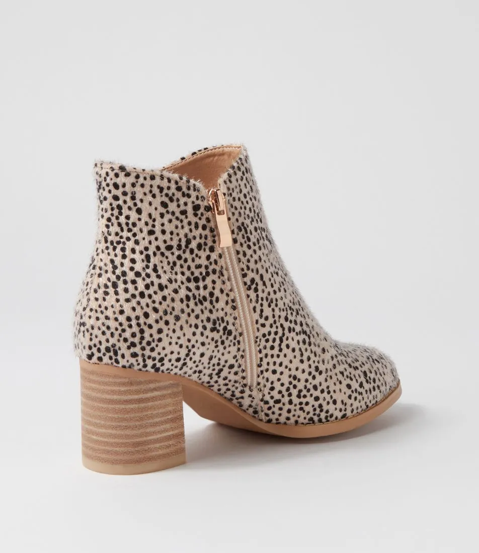 LAGUNA QUAYS Senorita Beige Snow Leopard Pony Ankle Boots