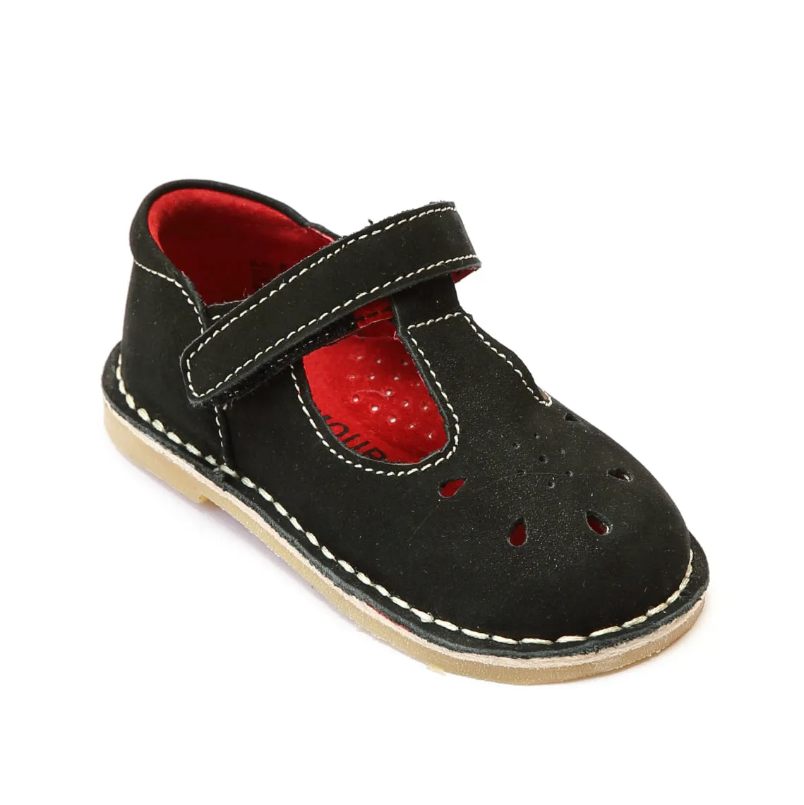 L'Amour Girls Classic D502 Black Nubuck Leather Mary Janes