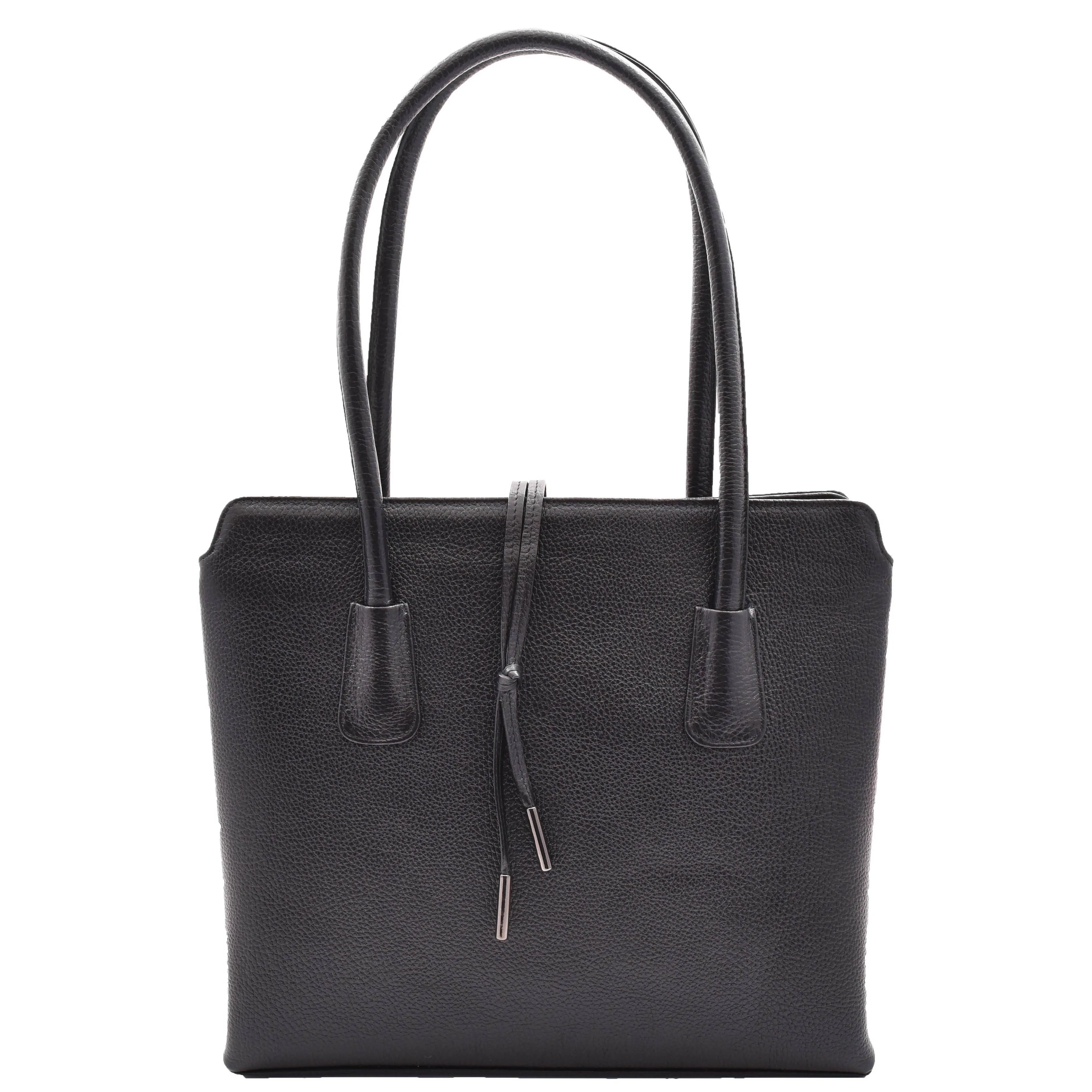 Leather Classic Tote Style Zip Opening Large Shoulder Bag CYNTHIA Black