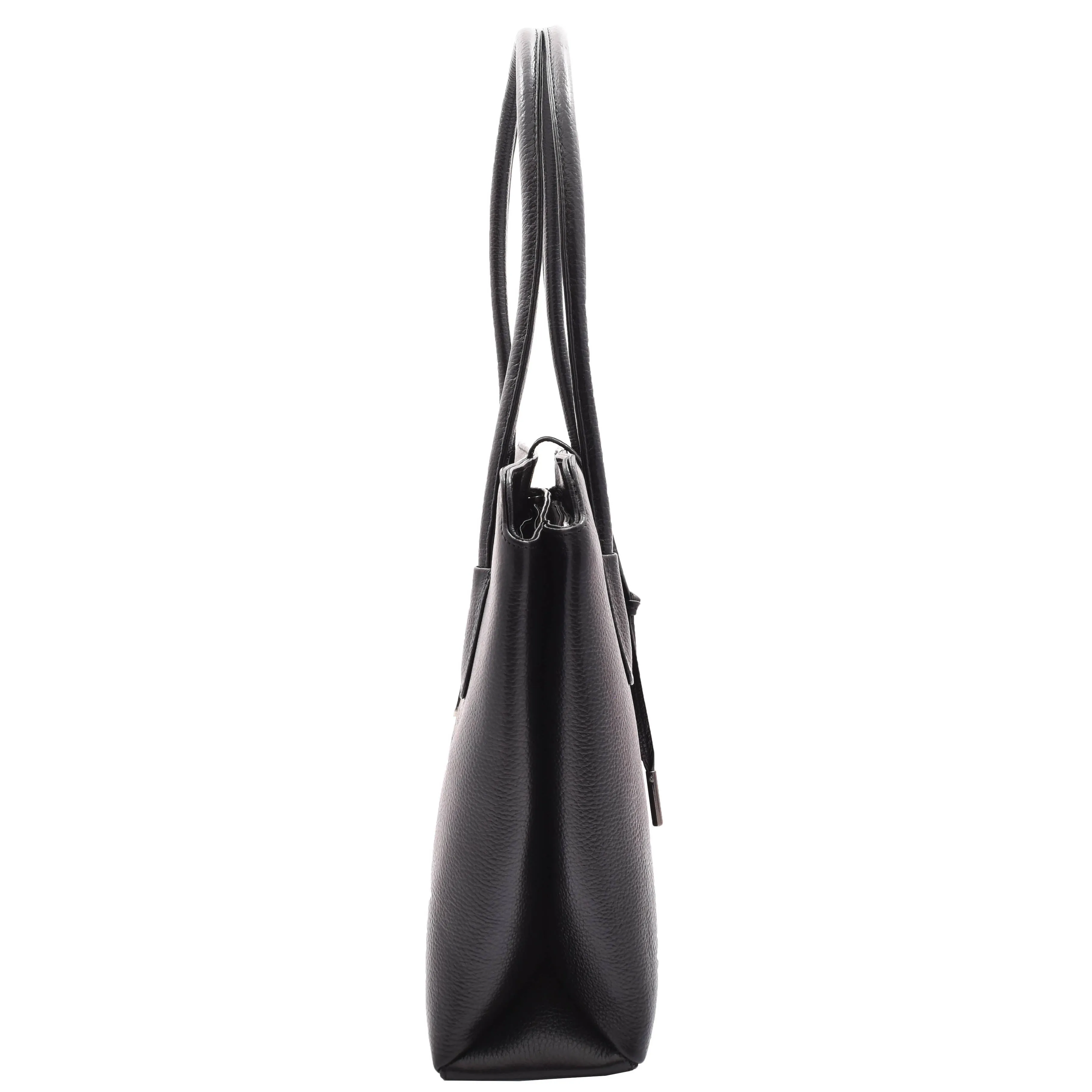 Leather Classic Tote Style Zip Opening Large Shoulder Bag CYNTHIA Black