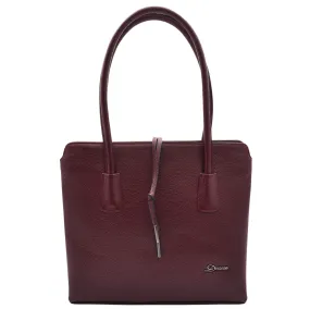 Leather Classic Tote Style Zip Opening Large Shoulder Bag CYNTHIA Burgundy