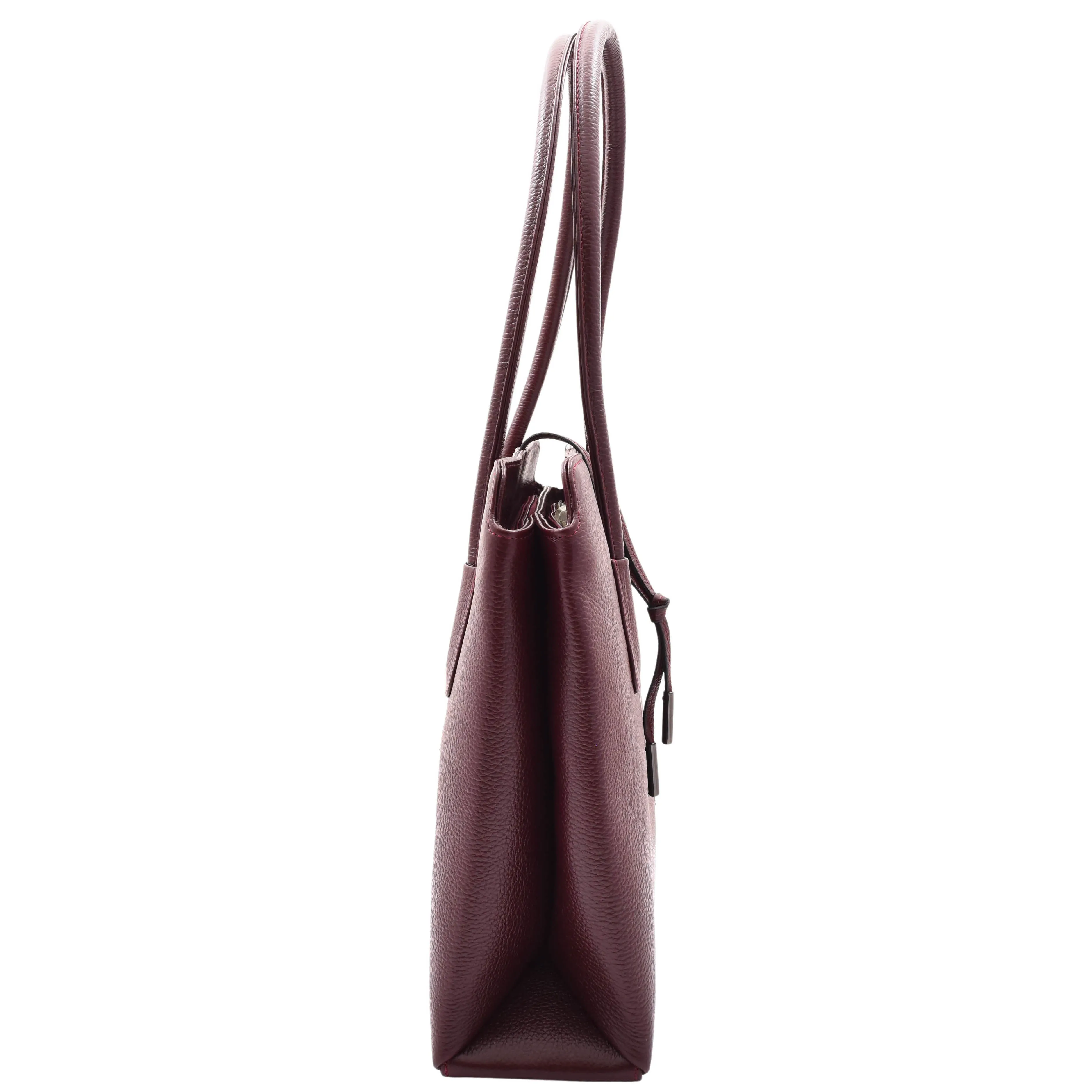 Leather Classic Tote Style Zip Opening Large Shoulder Bag CYNTHIA Burgundy