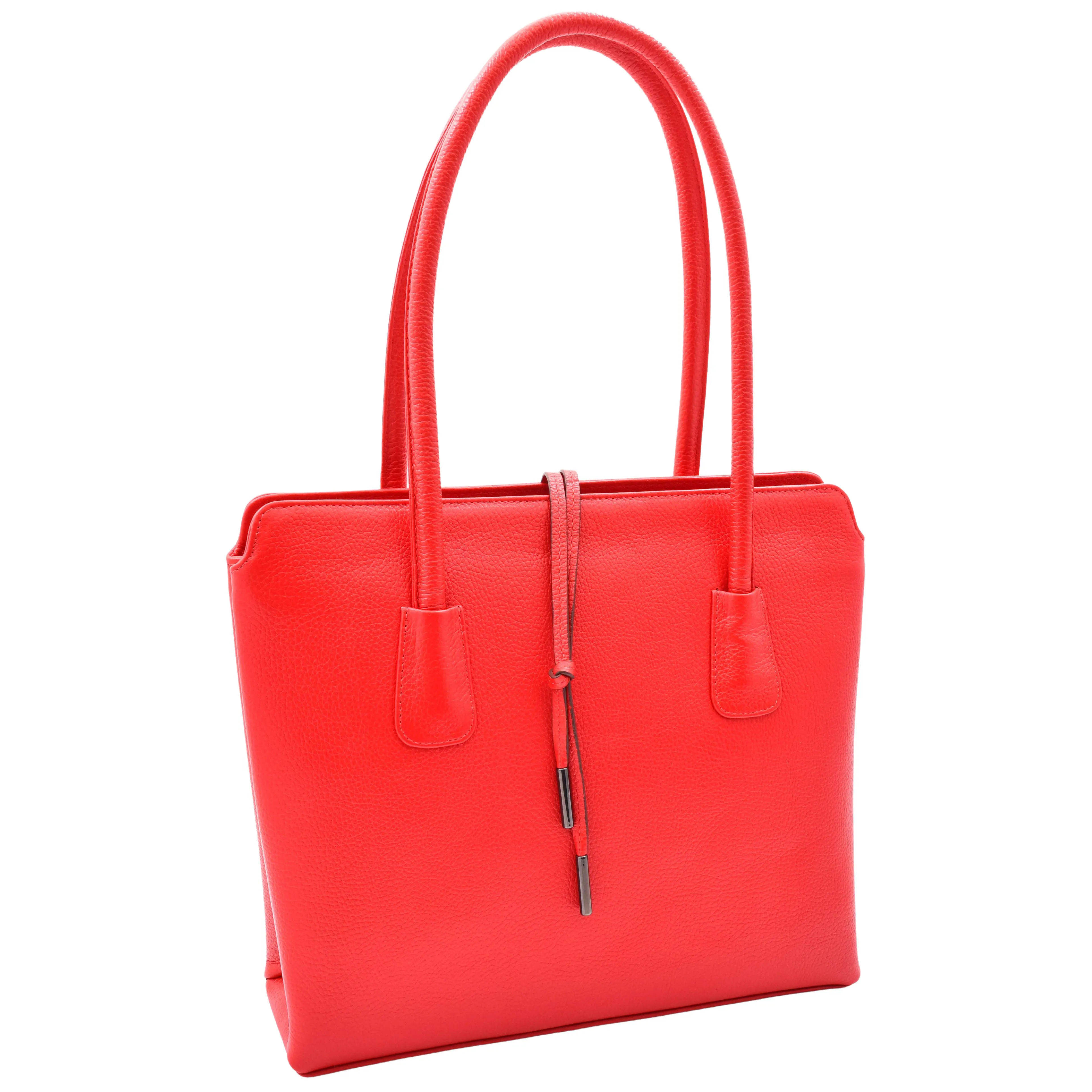 Leather Classic Tote Style Zip Opening Large Shoulder Bag CYNTHIA Red